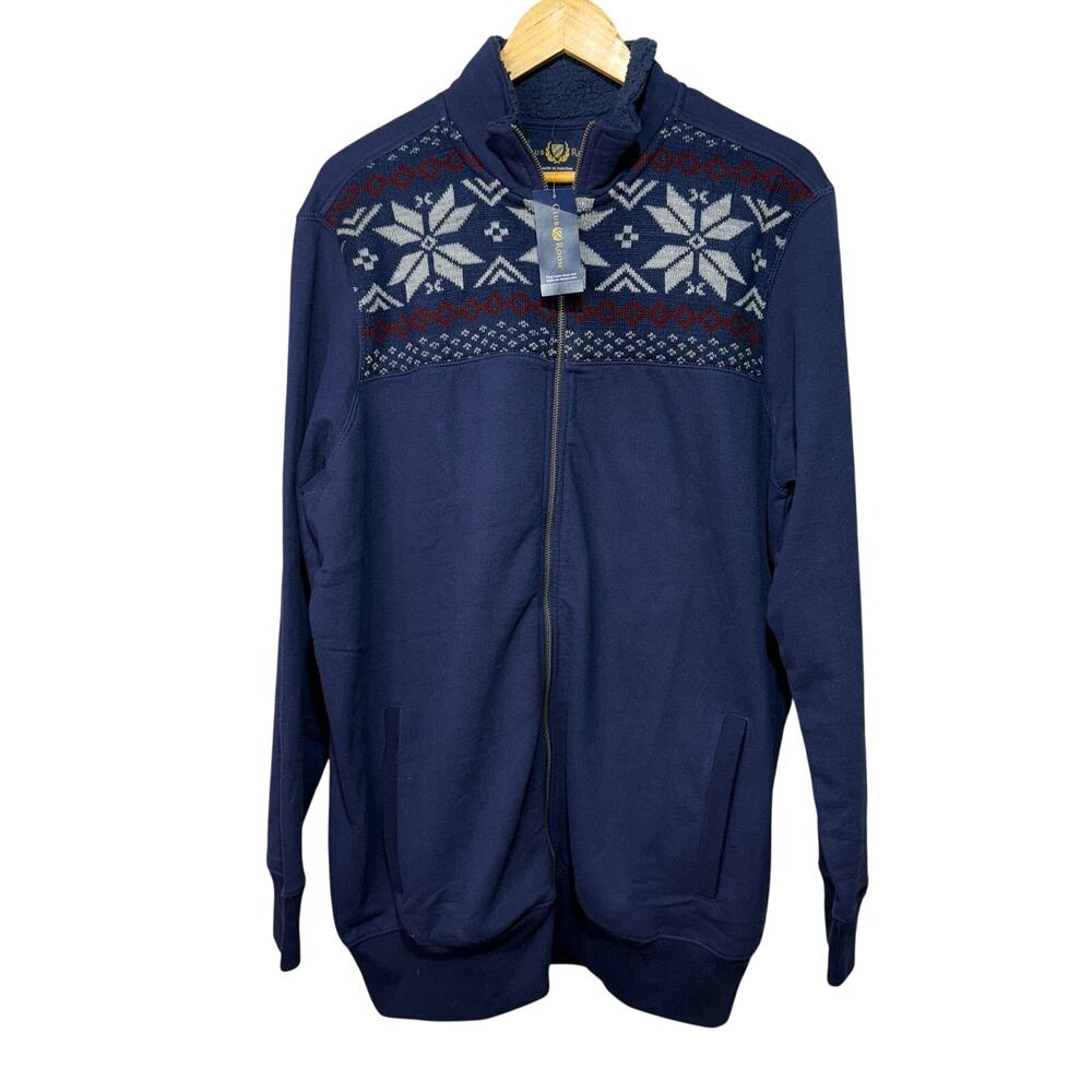 Club Room Sweatshirt Men’s Size LT Full Zip Navy Snowflake NWT $87